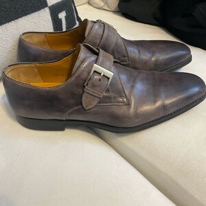 Magnanni Mens Burnished Gray Leather Monk Strap Dress Shoes SZ 11M/Portugal